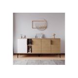 Buffet en Melamina Gris Blanco y Roble, 180x40x78 cm, Diseño Moderno y Duradero