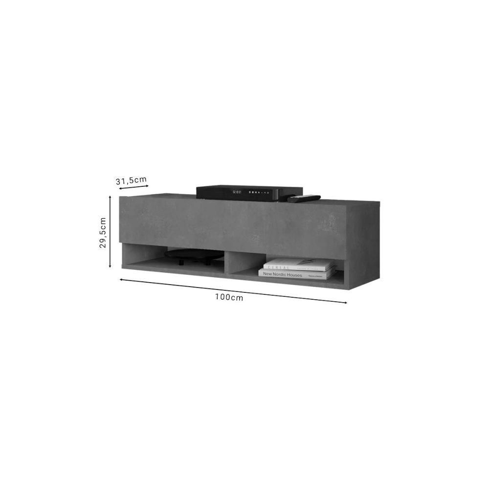 Mueble TV Moderno con 1 Puerta y Estantes en Melamina Color Gris Antracita - 100x31.5x29.6cm