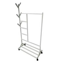 Perchero colgador multiusos con ruedas,  portatil, madera maciza color blanco