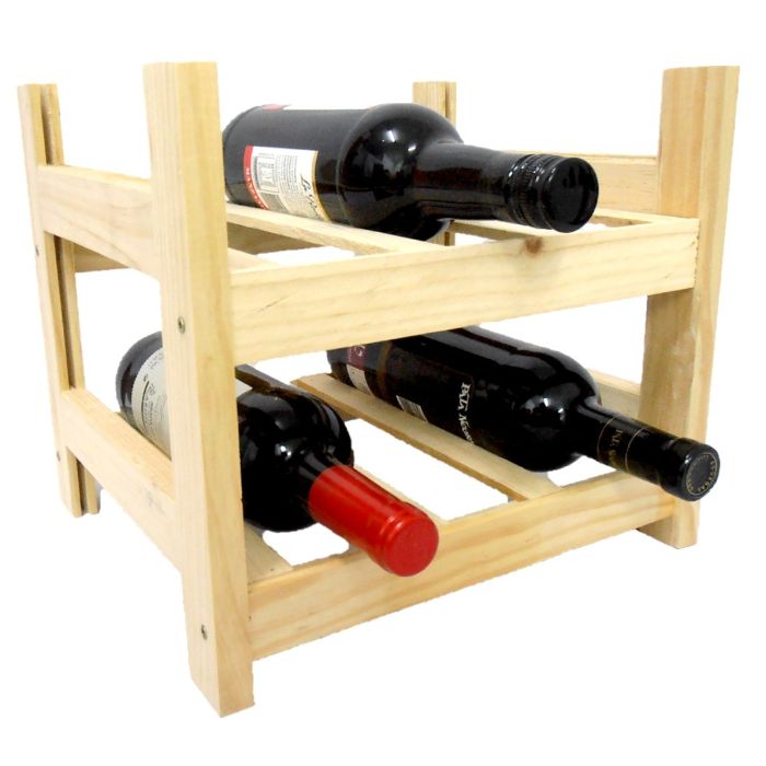 Botellero de Madera de Pino apilable en Color Natural para 6 Botellas y con 2 Niveles de Altura.