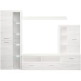 Mueble de Salón Moderno con Leds, Acabado en Andersen Pino, Medidas: 260 cm (Ancho) x 191 cm (Alto) 47,5 cm (Fondo)