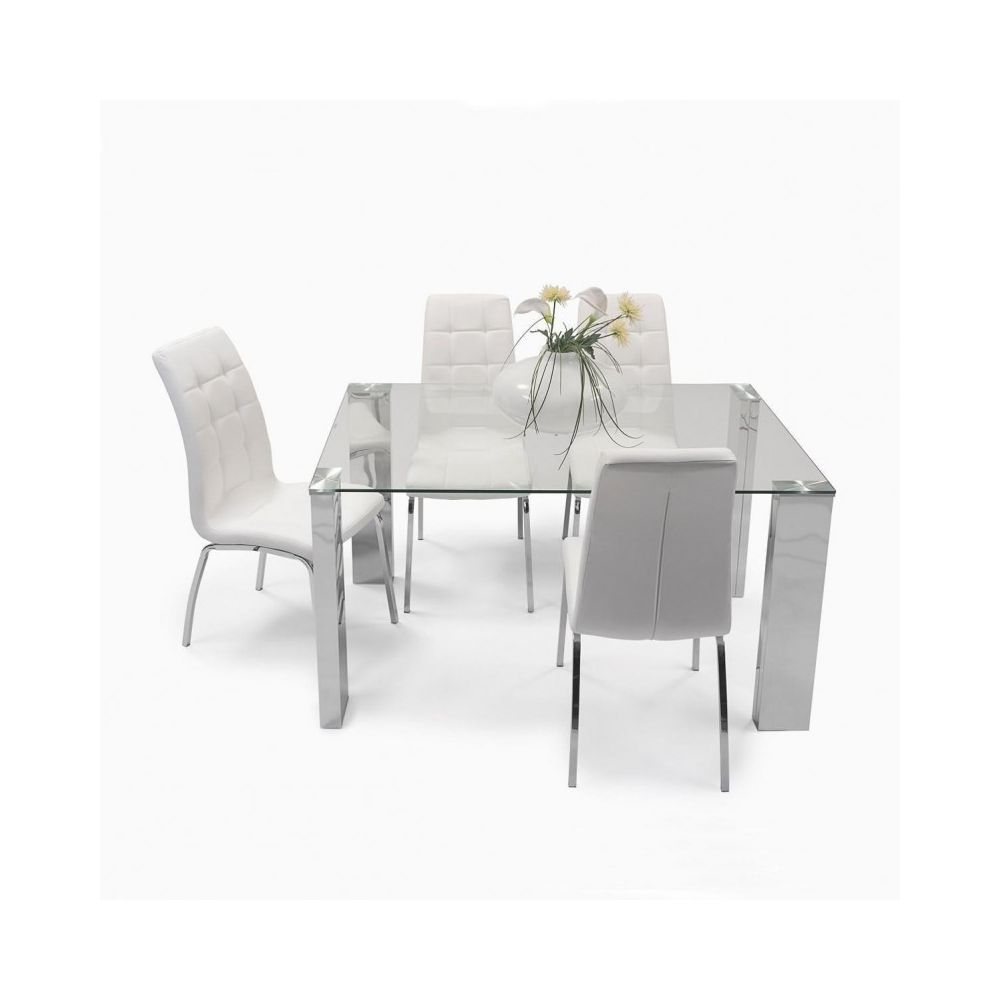 Mesa de Comedor con Tapa de Cristal Templado | Patas Metálicas | Dimensiones: 140 x 90 x 76 cm (Largo x Ancho x Alto)