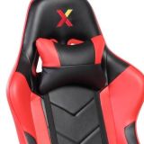 Silla de Oficina Ergonómica en Símil Piel Roja y Negra con Respaldo Alto, Sistema Hidráulico- Medidas 65x55/130x125,5/135,5 cm