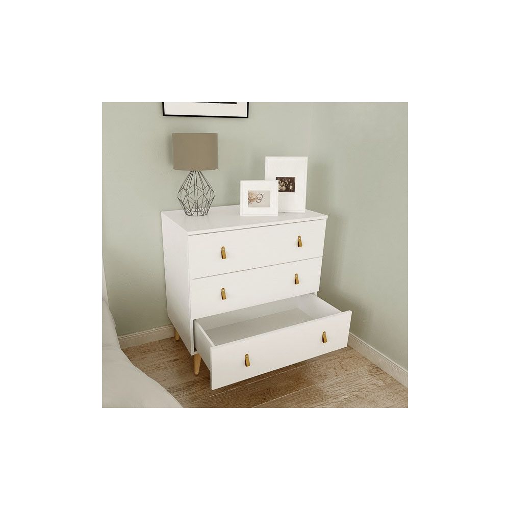 Cómoda con 3 Cajones, para Dormitorio, Acabado en Color Blanco, Medidas: 80 cm (Ancho) x 83,5 cm (Alto) x 48 cm (Fondo)